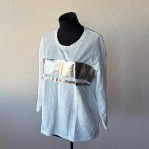 GAP Top (2013) Embellished Heather Grey with Metallic Foil Stripes Size L